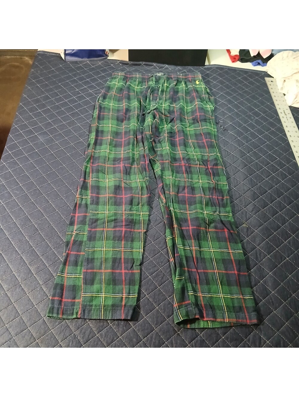 Polo Ralph Lauren Plaid Pajama Pants Green Red Cotton Lounge Bottoms M Medium